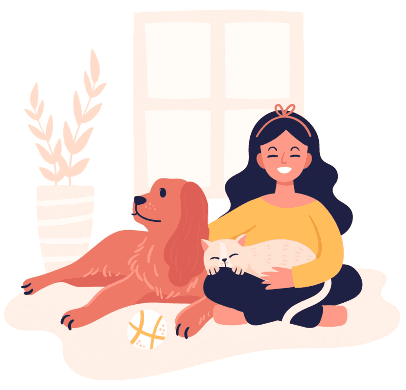 woman with dog and cat