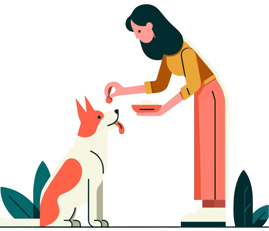 Woman feeding dog