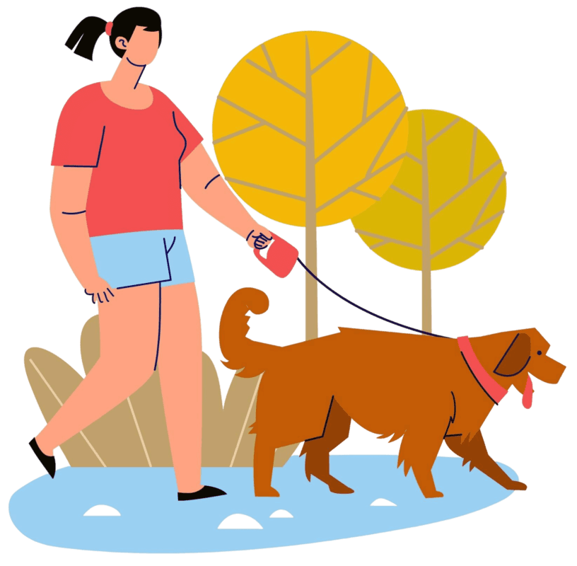 woman walking dog